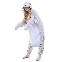 Kigurumi Pajamas New Cosplay Anime Leotard/Onesie Festival/Holiday Animal Sleepwear Halloween Gray Color Block Polar Fleece Kigurumi For