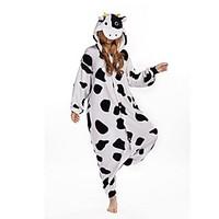 Kigurumi Pajamas Milk Cow Leotard/Onesie Festival/Holiday Animal Sleepwear Halloween White Animal Print Velvet Mink Kigurumi ForUnisex