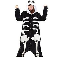 Kigurumi Pajamas Skeleton Leotard/Onesie Festival/Holiday Animal Sleepwear Halloween Black Patchwork Coral fleeceCosplay Costumes