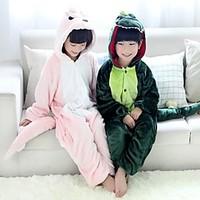 Kigurumi Pajamas Dinosaur Leotard/Onesie Festival/Holiday Animal Sleepwear Halloween Pink Green Patchwork Flannel Kigurumi For Kid