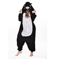 Kigurumi Pajamas New Cosplay Cat Leotard/Onesie Festival/Holiday Animal Sleepwear Halloween Black Patchwork Polar Fleece Kigurumi For