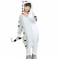 Kigurumi Pajamas Cat Leotard/Onesie Festival/Holiday Animal Sleepwear Halloween Gray Patchwork Coral fleece Cosplay Costumes Kigurumi For