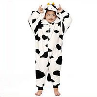 Kigurumi Pajamas Milk Cow Leotard/Onesie Festival/Holiday Animal Sleepwear Halloween Black/White Patchwork Flannel Kigurumi For Kid