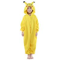 Kigurumi Pajamas New Cosplay Pika Pika Leotard/Onesie Festival/Holiday Animal Sleepwear Halloween Yellow Solid Flannel Kigurumi For Kid