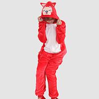 Kigurumi Pajamas Fox Leotard/Onesie Festival/Holiday Animal Sleepwear Halloween Red Patchwork Flannel Kigurumi For Unisex Halloween