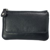 Kingsley RFID Black Nappa Leather Coin Purse with Keychain