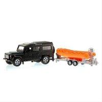 Kids Globe Traffic Die Cast Pull-back Landrover Defender With Rescue Boatx 2