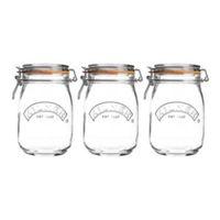 Kilner 1L Glass Clip Top Storage Jar Set of 3