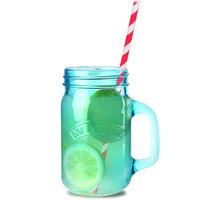 kilner blue drinking jars with red striped paper straws set of 4