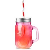 Kilner Pink Drinking Jars with Lids and Straws (Set of 4)