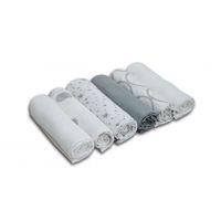 Kiddies Kingdom Deluxe 6 Pack Printed Muslin Squares-Silver & White