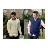 King Cole Mens Waistcoat & Sweater Fashion Knitting Pattern 4241 Aran