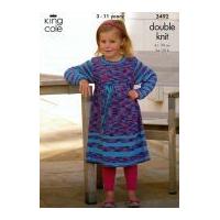King Cole Girls Dress & Cardigan Bamboo Cotton Knitting Pattern 3492 DK