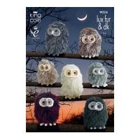 King Cole Owl Toys Luxe Fur Knitting Pattern 9024 Aran, DK