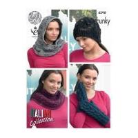 King Cole Ladies Cowls, Hat & Mittens Florence Knitting Pattern 4298 Chunky