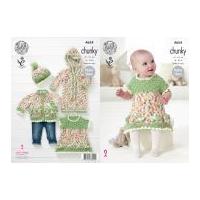King Cole Baby Dress, Cardigan, Onesie & Gat Comfort Knitting Pattern 4654 Chunky