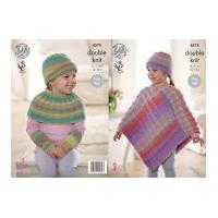 King Cole Girls Ponchos, Wrist Warmers & Hat Sprite Knitting Pattern 4575 DK