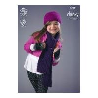King Cole Girls Hat, Scarf, Beret, Mitts & Warmers Galaxy Knitting Pattern 3629 Chunky