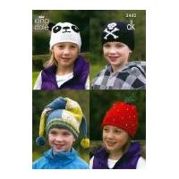 King Cole Childrens Novelty Hats Merino Knitting Pattern 3442 DK