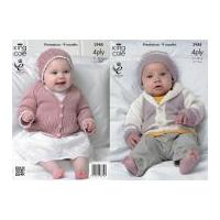 King Cole Baby Matinee Coat, Cardigan & Hats Bamboo Cotton Knitting Pattern 3988 4 Ply
