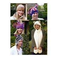 King Cole Ladies & Mens Novelty Hats Knitting Pattern 3441 DK, Chunky