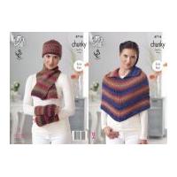 King Cole Ladies Cape, Hat, Scarf & Wrist Warmers Riot Knitting Pattern 4714 Chunky