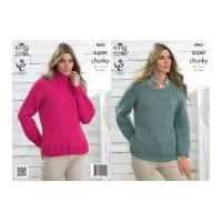 King Cole Ladies Sweaters Big Value Knitting Pattern 4063 Super Chunky