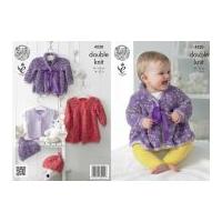 King Cole Baby Dress, Coat, Waistcoat & Hat Cuddles Knitting Pattern 4230 DK