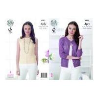 King Cole Ladies Top & Cardigan Giza Knitting Pattern 4501 4 Ply