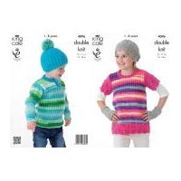 King Cole Childrens Tunic, Sweater, Hats & Hand Warmers Flash Knitting Pattern 4096 DK