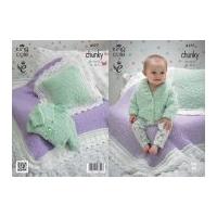 King Cole Baby Cardigan, Blankets & Cushions Cuddles Knitting Pattern 4177 Chunky