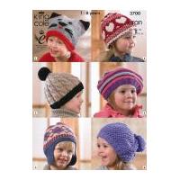 King Cole Childrens Hats Comfort Knitting Pattern 3700 Aran
