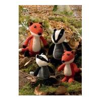 King Cole Fox & Badger Toys Merino Knitting Pattern 9011 DK