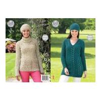 king cole ladies sweater tunic hat fashion knitting pattern 4349 aran