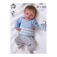 King Cole Baby Jacket, Sweater, Gilet & Moccasins Comfort Knitting Pattern 3695 4 Ply, DK