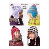 King Cole Childrens Hats Fashion Knitting Pattern 3345 DK, Aran
