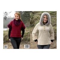 King Cole Ladies Hooded Sweater, Top & Cowl Merino Blend Knitting Pattern 4061 Aran