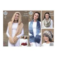 King Cole Ladies Scarf, Snood, Hat & Hand Warmer Big Value Knitting Pattern 4355 Super Chunky