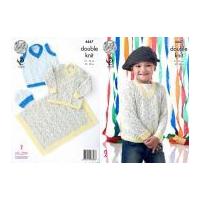 King Cole Boys, Sweater, Tank Top, Hat & Blanket Smarty Baby Knitting Pattern 4447 DK