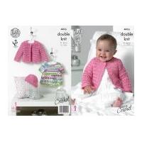 King Cole Baby Dress, Cardigan & Hat Cherish Crochet Pattern 4416 DK