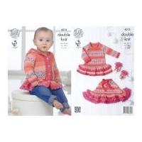 King Cole Baby Dress, Cardigan, Skirt & Mittens Drifter for Baby Knitting Pattern 4313 DK