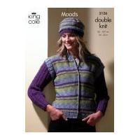 King Cole Ladies Cardigan, Hat & Tank Top Moods Knitting Pattern 3126 DK