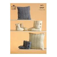 King Cole Family Hug Slipper Boots & Cushion Fashion Knitting Pattern 3471 Aran