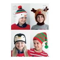 King Cole Childrens Christmas Novelty Hats Big Value Knitting Pattern 4113 DK, Chunky