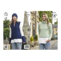 King Cole Ladies Sweater, Waistcoat, Hat & Wrist Warmers Masham Knitting Pattern 4018 DK