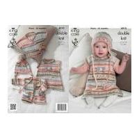 King Cole Baby Dress, Cardigan, Jacket & Hat Cherish Knitting Pattern 4010 DK
