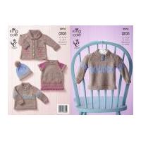 King Cole Baby Cardigan, Top, Sweater & Hat Comfort Knitting Pattern 3974 Aran