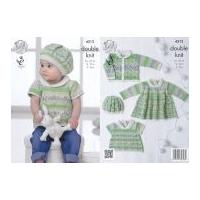 King Cole Baby Dress, Top, Cardigan & Hat Drifter for Baby Knitting Pattern 4312 DK