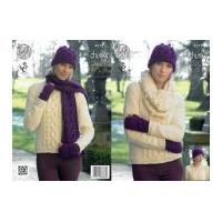 King Cole Ladies Sweater, Cowl, Hat, Scarf & Fingerless Gloves New Magnum Knitting Pattern 4279 Chunky