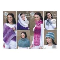 King Cole Ladies Scarf, Wrap, Snood, Hat & Wrist Warmers Big Value Knitting Pattern 4354 Super Chunky